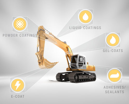 Yellow excavator with coating systems